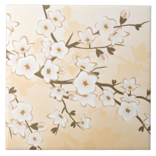 Cherry Blossom Beige Cream Floral Asia Tegeltje