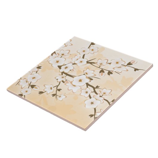 Cherry Blossom Beige Cream Floral Asia Tegeltje (Zijkant)