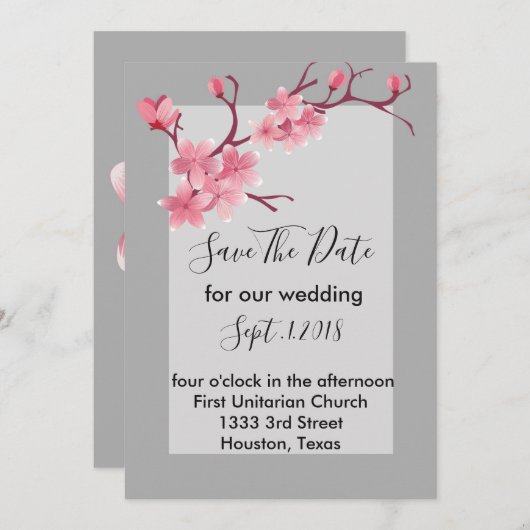 Cherry Blossom bewaar de datum Kaart (Voorkant / Achterkant)