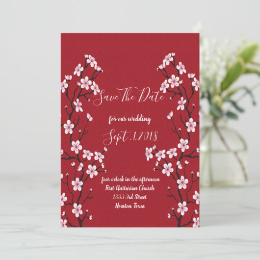 Cherry Blossom bewaar de datum Save The Date (Staand voorkant)
