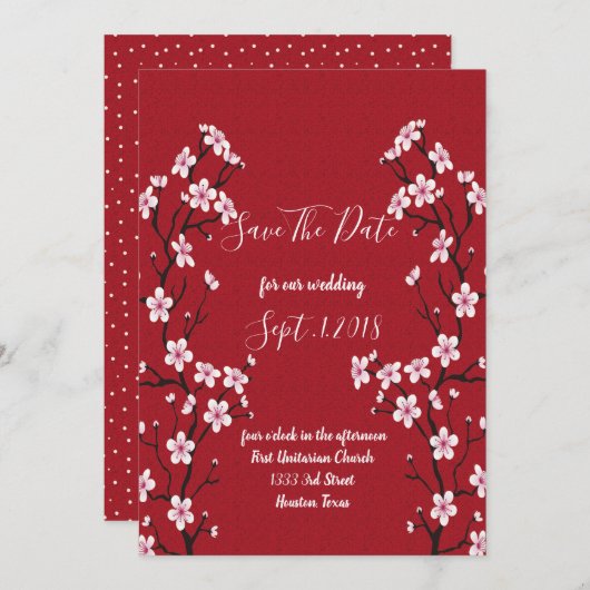 Cherry Blossom bewaar de datum Save The Date (Voorkant / Achterkant)