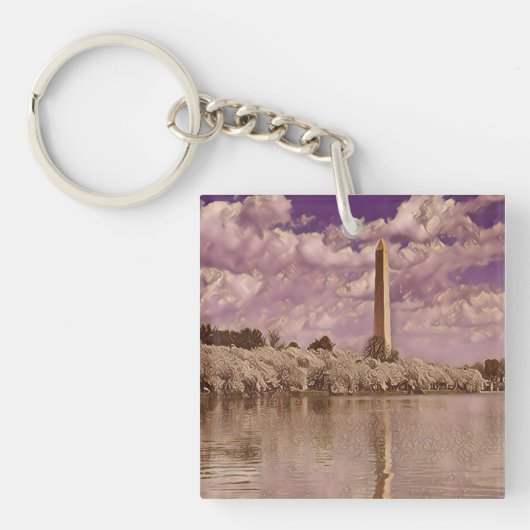 Cherry Blossom bij het Washington Monument Sleutelhanger (Voorkant)