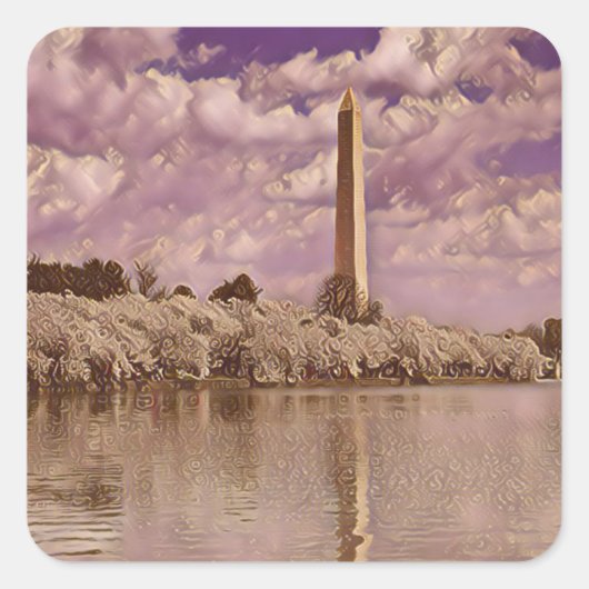 Cherry Blossom bij het Washington Monument Vierkante Sticker (Voorkant)