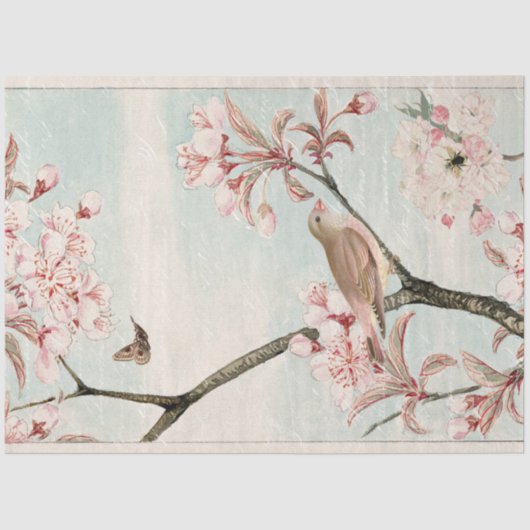 Cherry Blossom Bird Bee Moth Decoupage Tissuepapier (Voorkant)