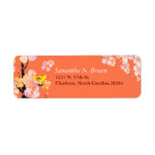 Cherry Blossom Bird Oranje Adres Etiket (Voorkant)