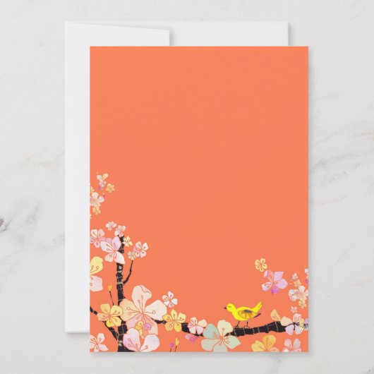 Cherry Blossom Bird Oranje Wedding Save the Date (Achterkant)