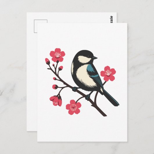 Cherry Blossom Bird - Spring Serenity Art Briefkaart (Voorkant / Achterkant)