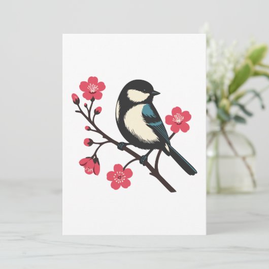 Cherry Blossom Bird - Spring Serenity Art Kaart (Staand voorkant)