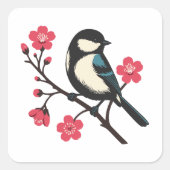 Cherry Blossom Bird - Spring Serenity Art Vierkante Sticker (Voorkant)