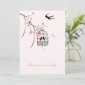 Cherry Blossom, birdcage, bruiloft, Uitnodiging (Staand voorkant)