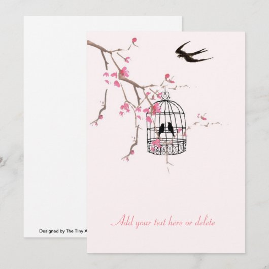 Cherry Blossom, birdcage, bruiloft, Uitnodiging (Voorkant / Achterkant)