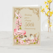 Cherry Blossom & Birds 50th Jubileum Kaart (Gele Bloem)