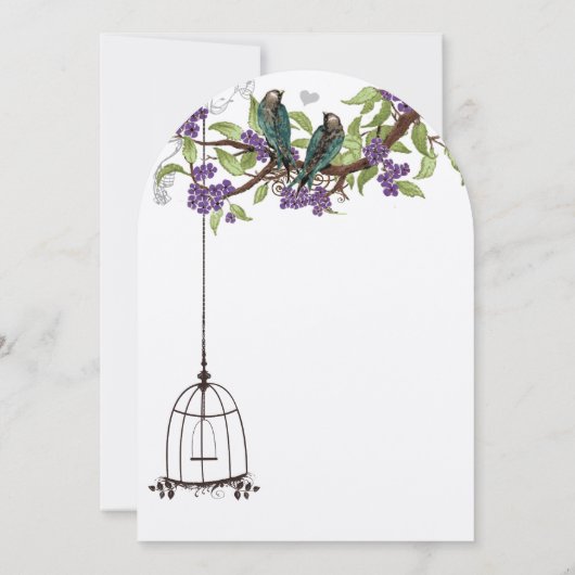 Cherry Blossom  Birds & Birdcage Weddings Kaart (Achterkant)