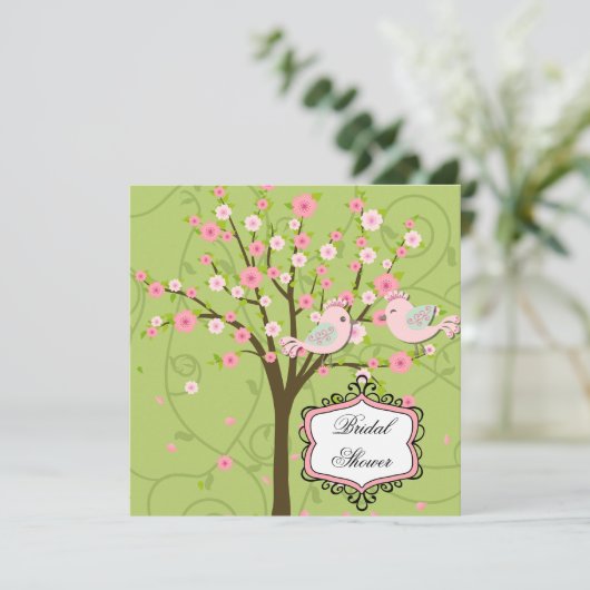 Cherry Blossom Birds Bridal Shower Uitnodiging (Staand voorkant)