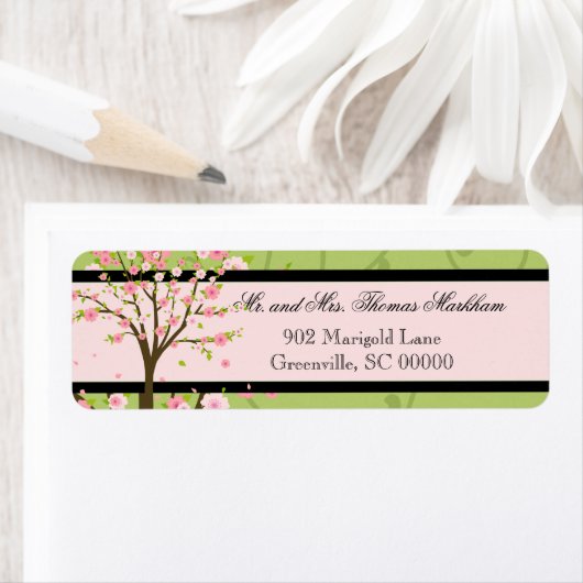 Cherry Blossom Birds Gepersonaliseerde Adresetiket Etiket (Insitu)