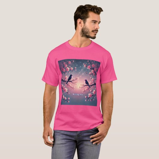 Cherry Blossom Birds Mannen Tshirt (Voorkant volledig)