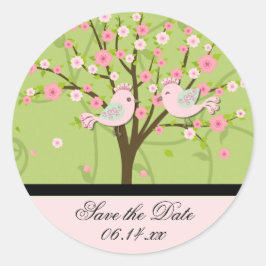 Cherry Blossom Birds Save the Date Ronde Stickers