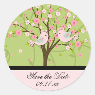 Cherry Blossom Birds Save the Date Ronde Stickers