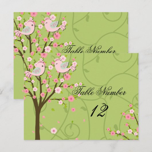 Cherry Blossom Birds Tafelnummer Briefkaart (Voorkant / Achterkant)