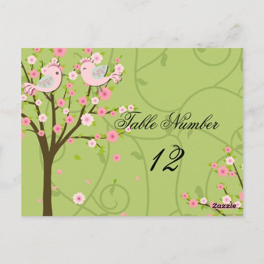 Cherry Blossom Birds Tafelnummer Briefkaart (Achterkant)