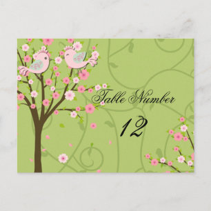 Cherry Blossom Birds Tafelnummer Briefkaart