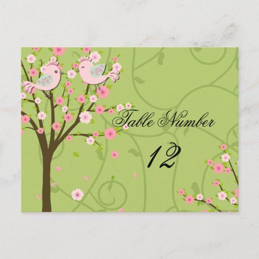 Cherry Blossom Birds Tafelnummer Briefkaart (Voorkant)