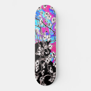 Cherry Blossom Black Cat Abstract sky Blue Floral Persoonlijk Skateboard