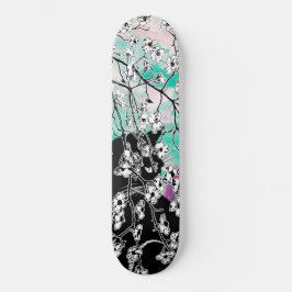 Cherry Blossom Black Cat Floral Green Pink Sky Persoonlijk Skateboard