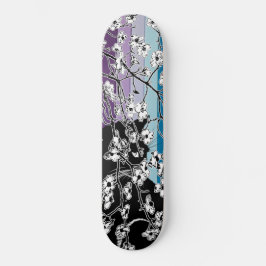 Cherry Blossom Black Cat Floral Stripes Paars Persoonlijk Skateboard
