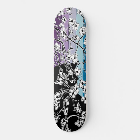 Cherry Blossom Black Cat Floral Stripes Paars Persoonlijk Skateboard (Voorkant)