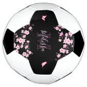 Cherry Blossom Black Roze Jouw naam Monogram Voetbal (Gedraaid)