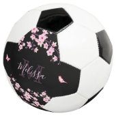 Cherry Blossom Black Roze Jouw naam Monogram Voetbal (Drie kwart)