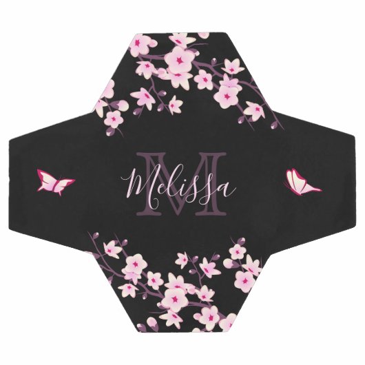 Cherry Blossom Black Roze Jouw naam Monogram Voetbal (Enkel)