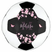 Cherry Blossom Black Roze Jouw naam Monogram Voetbal (Voorkant)