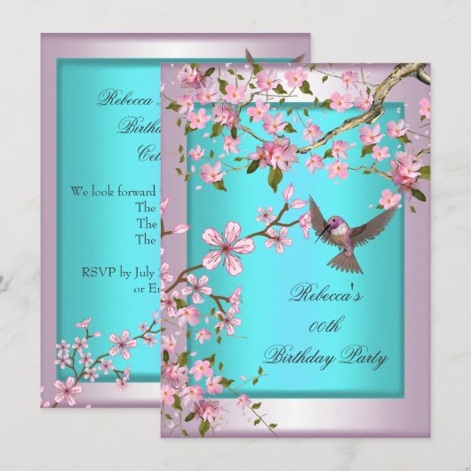  Cherry Blossom Blauwgroen Blauwe Roze Partij 2 Kaart (Voorkant / Achterkant)