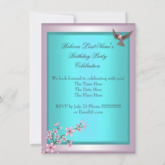  Cherry Blossom Blauwgroen Blauwe Roze Partij 2 Kaart (Achterkant)