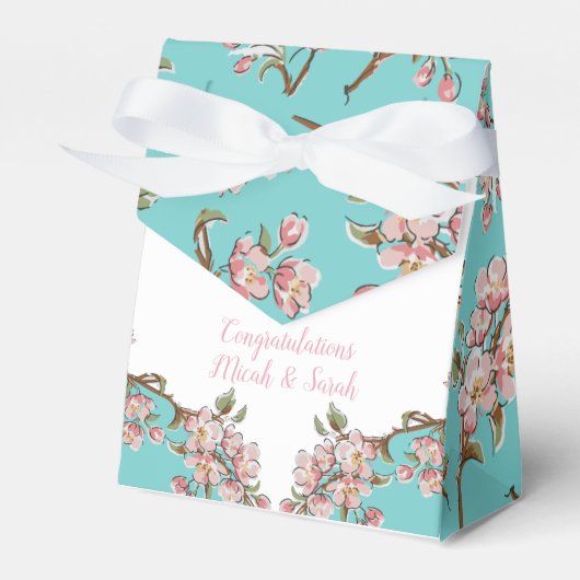 Cherry Blossom Blauwgroen Retro  Baby shower Bedankdoosjes (Voorkant Zijde)