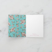 Cherry Blossom Blauwgroen Retro Baby shower Bedankkaart (Binnen)