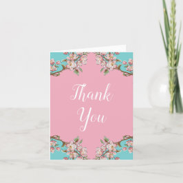 Cherry Blossom Blauwgroen Retro Baby shower Bedankkaart