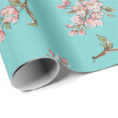 Cherry Blossom Blauwgroen Retro  Baby shower Cadeaupapier (Rol Hoek)