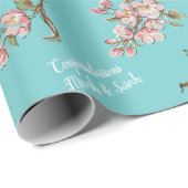 Cherry Blossom Blauwgroen Retro  Baby shower Cadeaupapier (Rol Hoek)