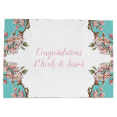 Cherry Blossom Blauwgroen Retro  Baby shower Groot Cadeauzakje (Achterkant)