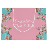 Cherry Blossom Blauwgroen Retro  Baby shower Groot Cadeauzakje (Voorkant)