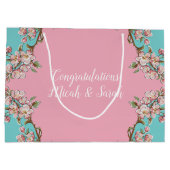 Cherry Blossom Blauwgroen Retro  Baby shower Groot Cadeauzakje (Achterkant)