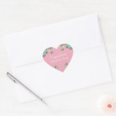 Cherry Blossom Blauwgroen Retro  Baby shower Hart Sticker (Envelop)