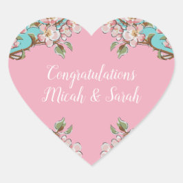 Cherry Blossom Blauwgroen Retro Baby shower Hart Sticker