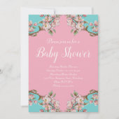 Cherry Blossom Blauwgroen Retro  Baby shower Kaart (Voorkant)
