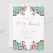 Cherry Blossom Blauwgroen Retro  Baby shower Kaart (Voorkant)