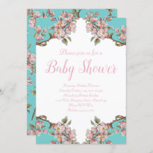 Cherry Blossom Blauwgroen Retro Baby shower