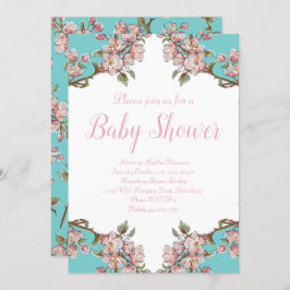 Cherry Blossom Blauwgroen Retro Baby shower Kaart
